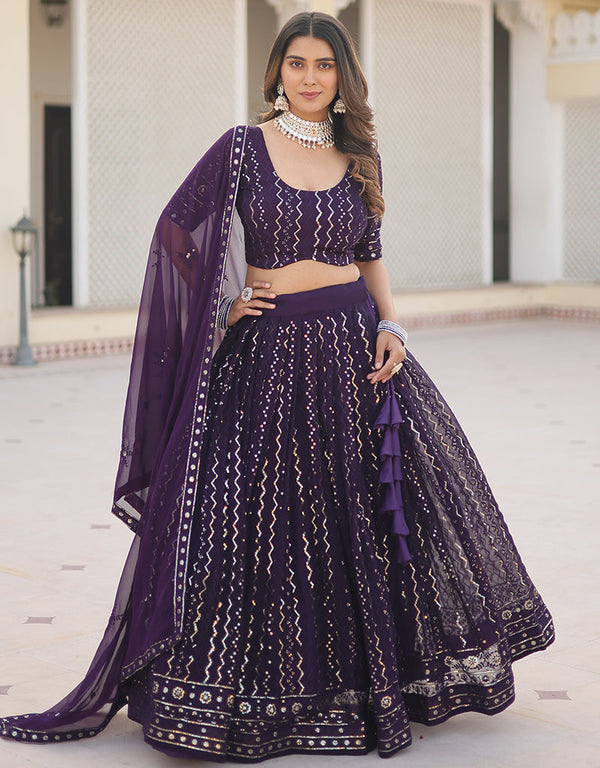 Designer Function Wear Heavy Lehenga Choli Collection Purple Faux Blooming Lehenga Choli Front View